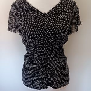 INC 1950's housewife black and white polka dot button-up blouse